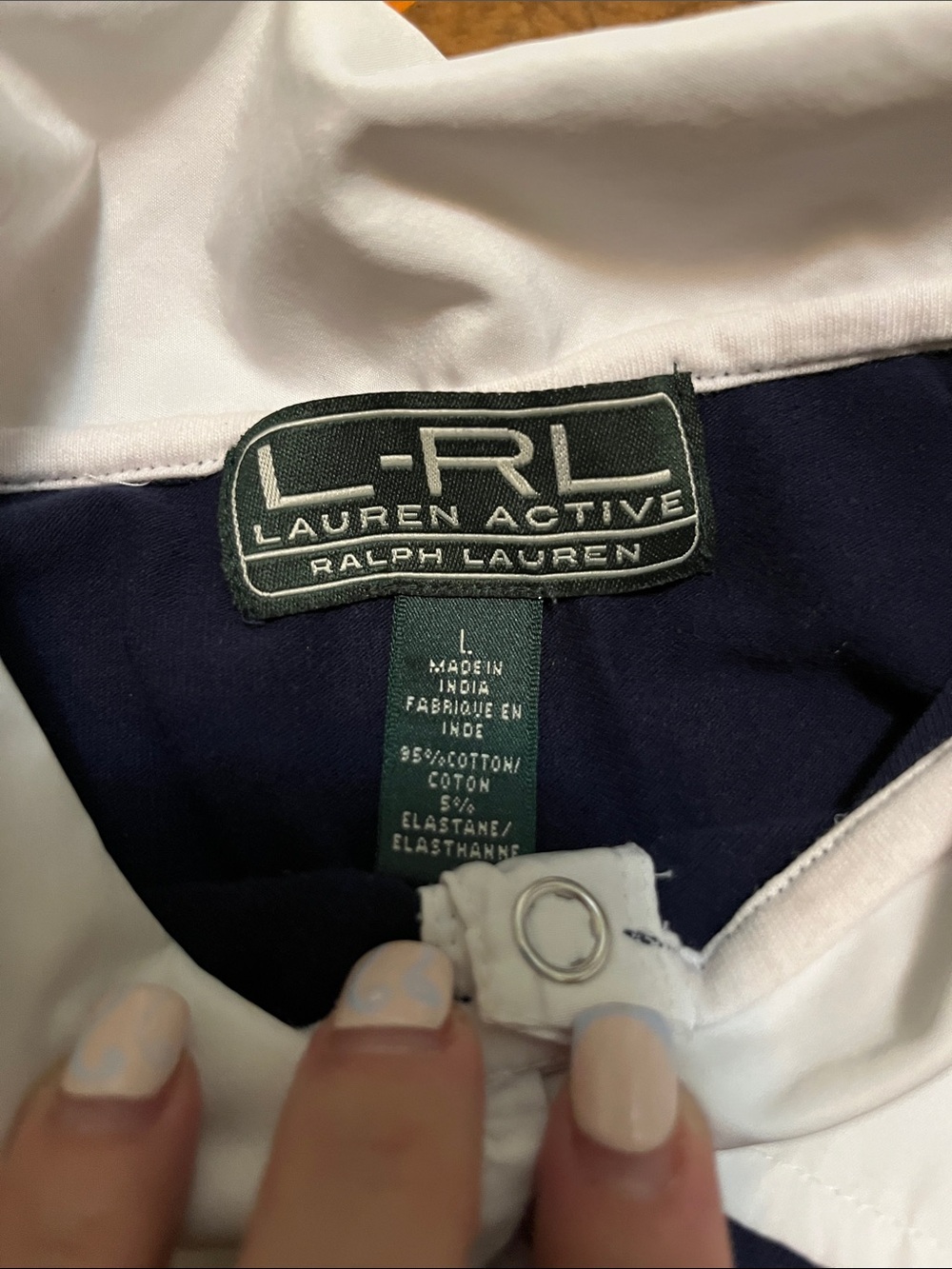 Ralph Lauren White and Navy Lauren Active Polo Sz L - Picture 2 of 4